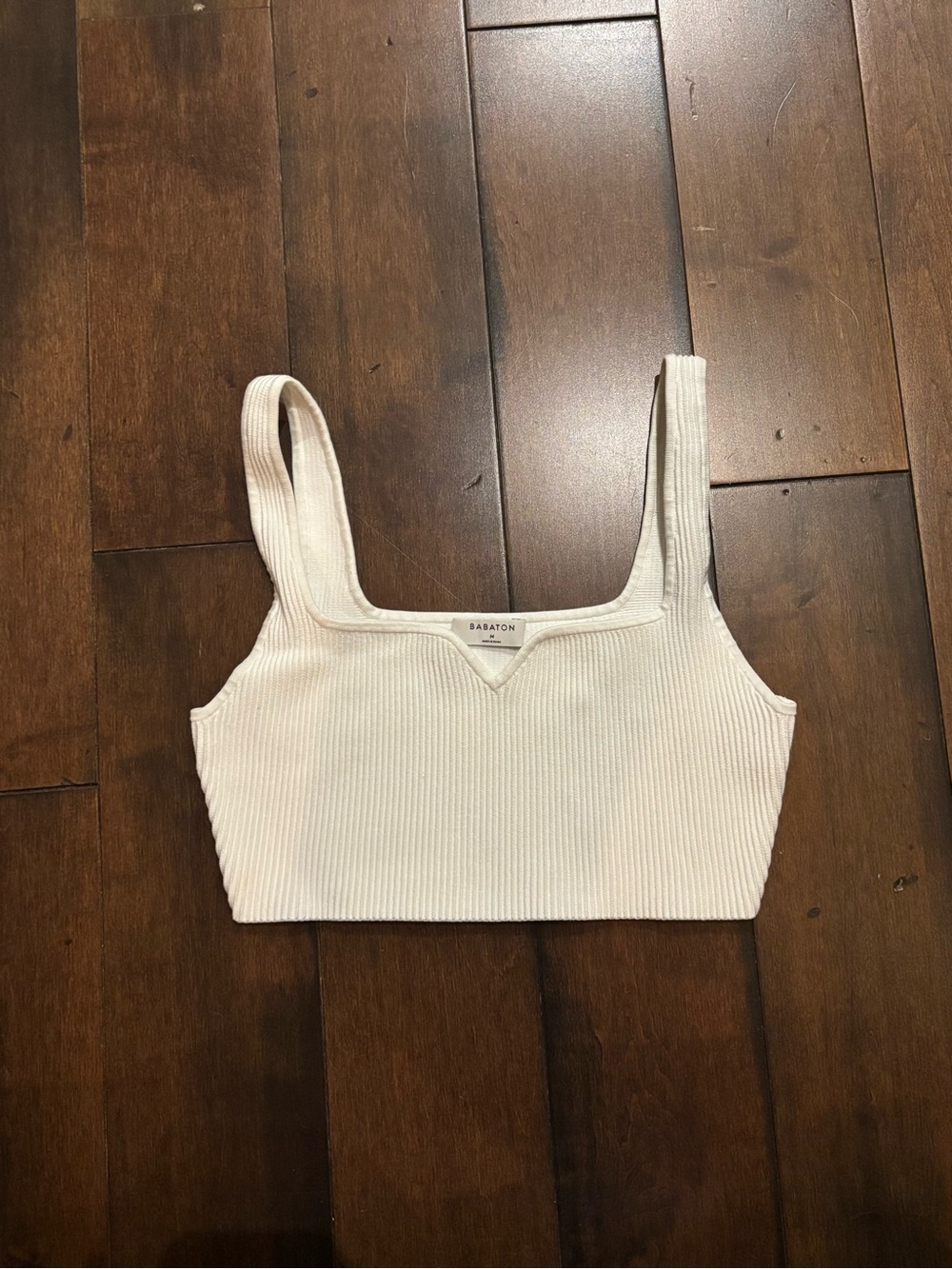 Babaton Cream Ribbed Square-Neck Crop Top